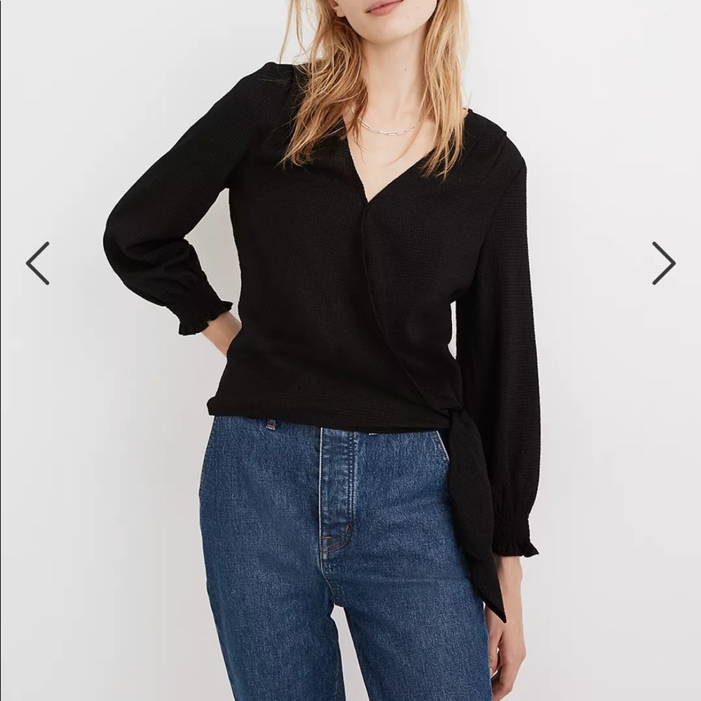 Madewell Smocked-sleeve wrap top
